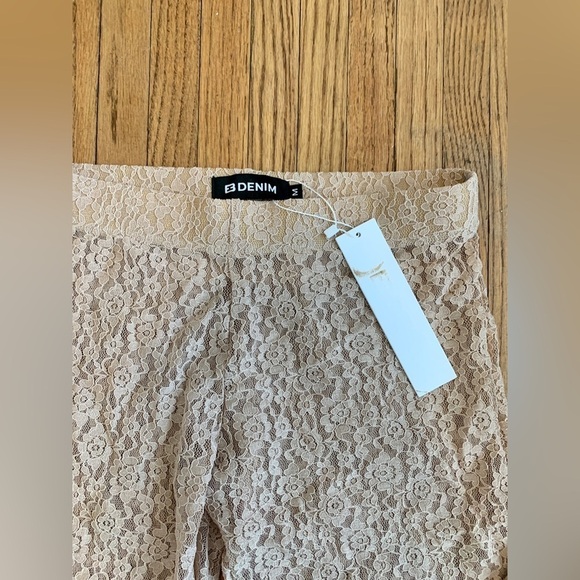 EB Denim Lace Sheer Low Rise Leggings Floral Flare NWT Beige Medium Pink Stretch - Picture 14 of 15